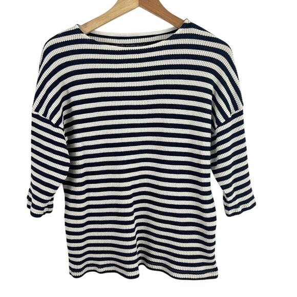 Moshi Moshi Mind Tulip Tee Stripe Shirt Organic Cotton Blue White Women Size S/M - Picture 2 of 11
